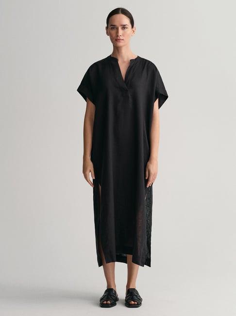 gant black linen maxi dress