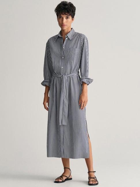 gant blue & white cotton striped shirt dress with belt