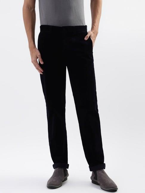 gant blue cotton regular fit self pattern trousers