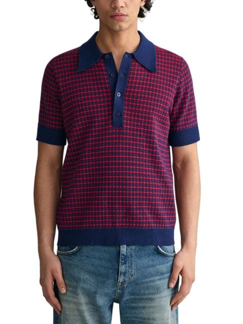 gant blue cotton relaxed fit checks sweaters