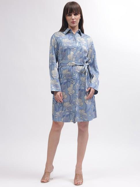 gant blue floral print shirt dress with belt