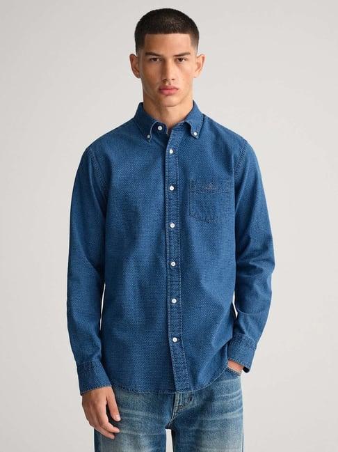 gant blue full sleeves button down collar shirt