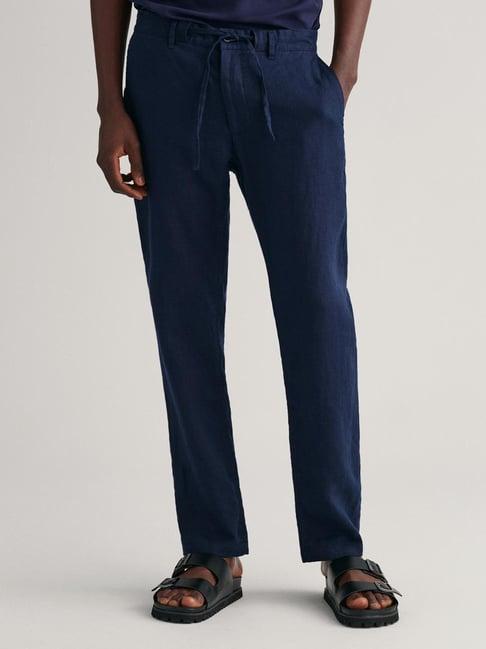 gant blue linen relaxed fit trousers