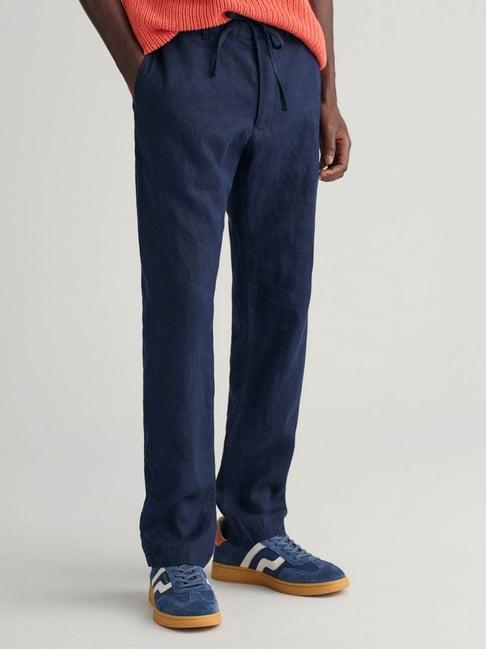 gant blue linen relaxed fit trousers