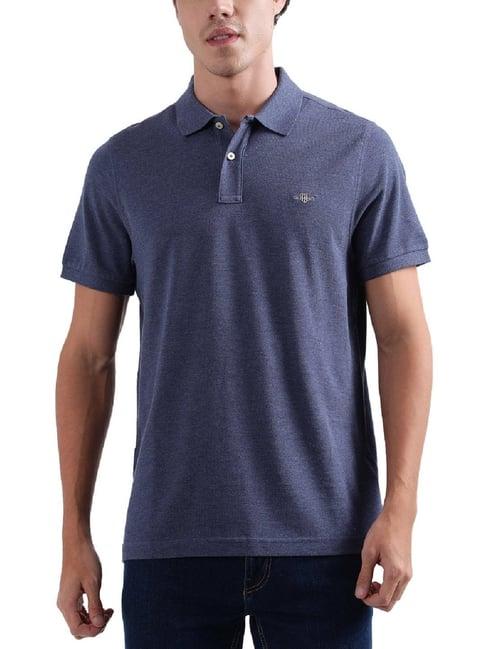 gant blue melange cotton regular fit polo t-shirt