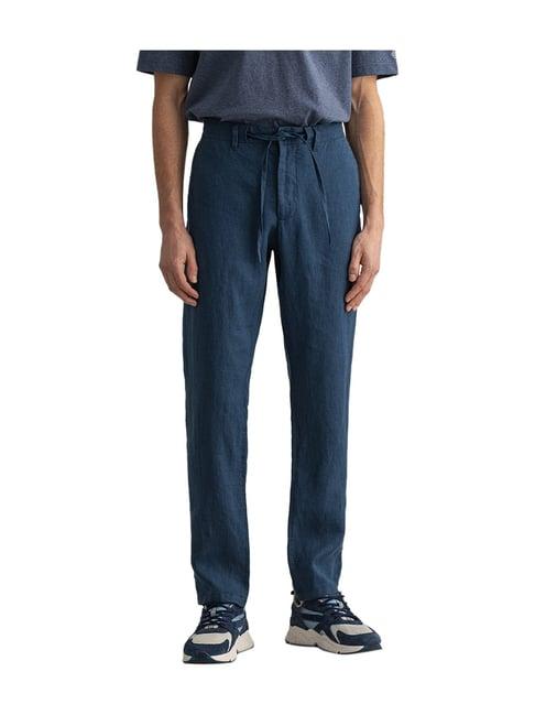 gant blue mid rise linen drawstring pants