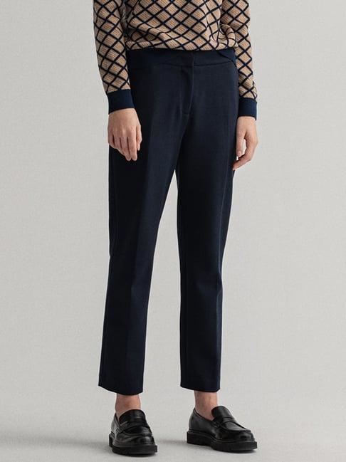 gant blue regular fit flat front trousers