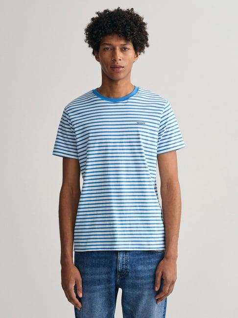gant blue regular fit striped cotton crew t-shirt