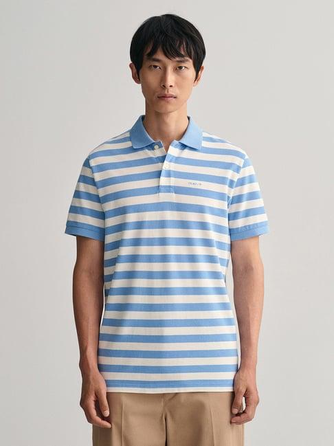 gant blue regular fit striped cotton polo t-shirt