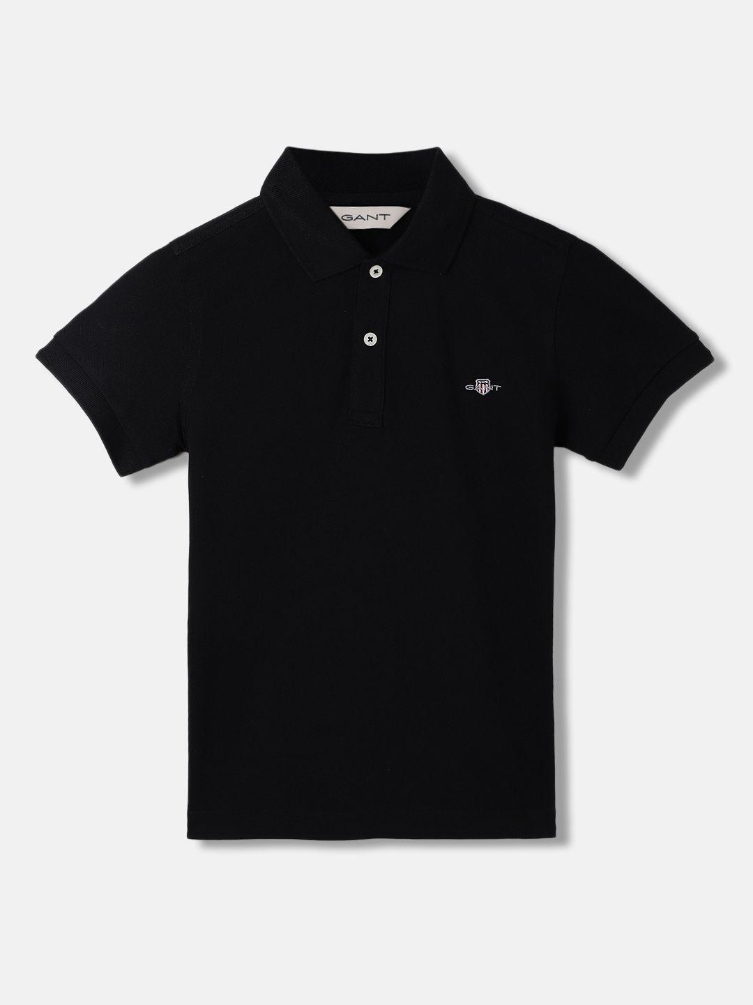 gant boys black polo collar t-shirt