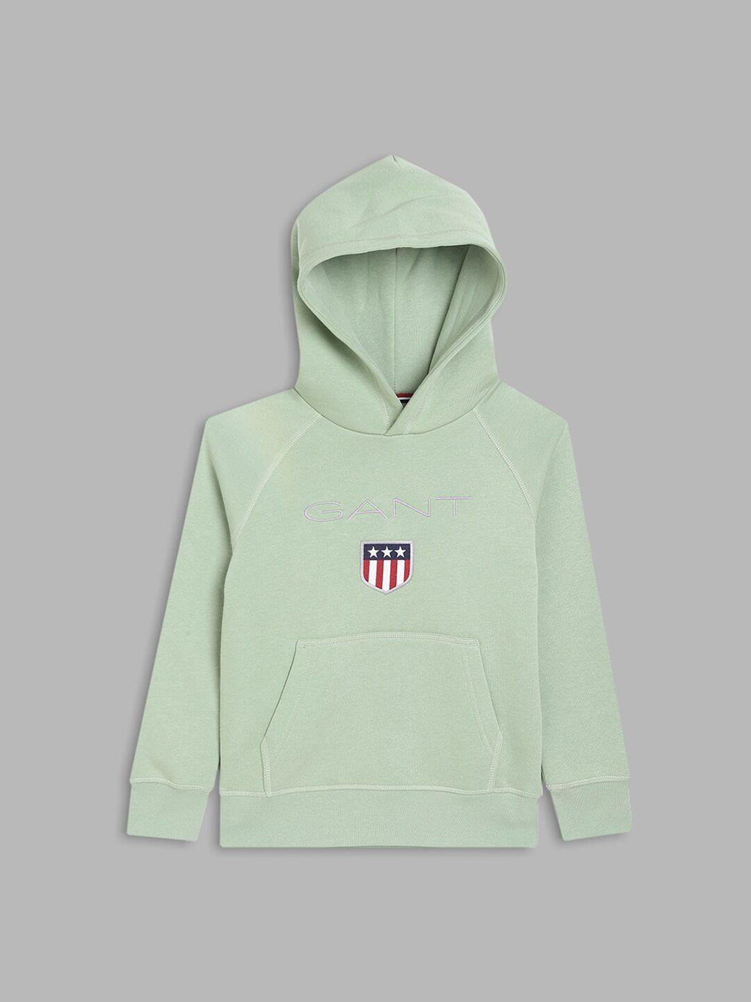 gant boys brand logo printed hooded pullover sweatshirt