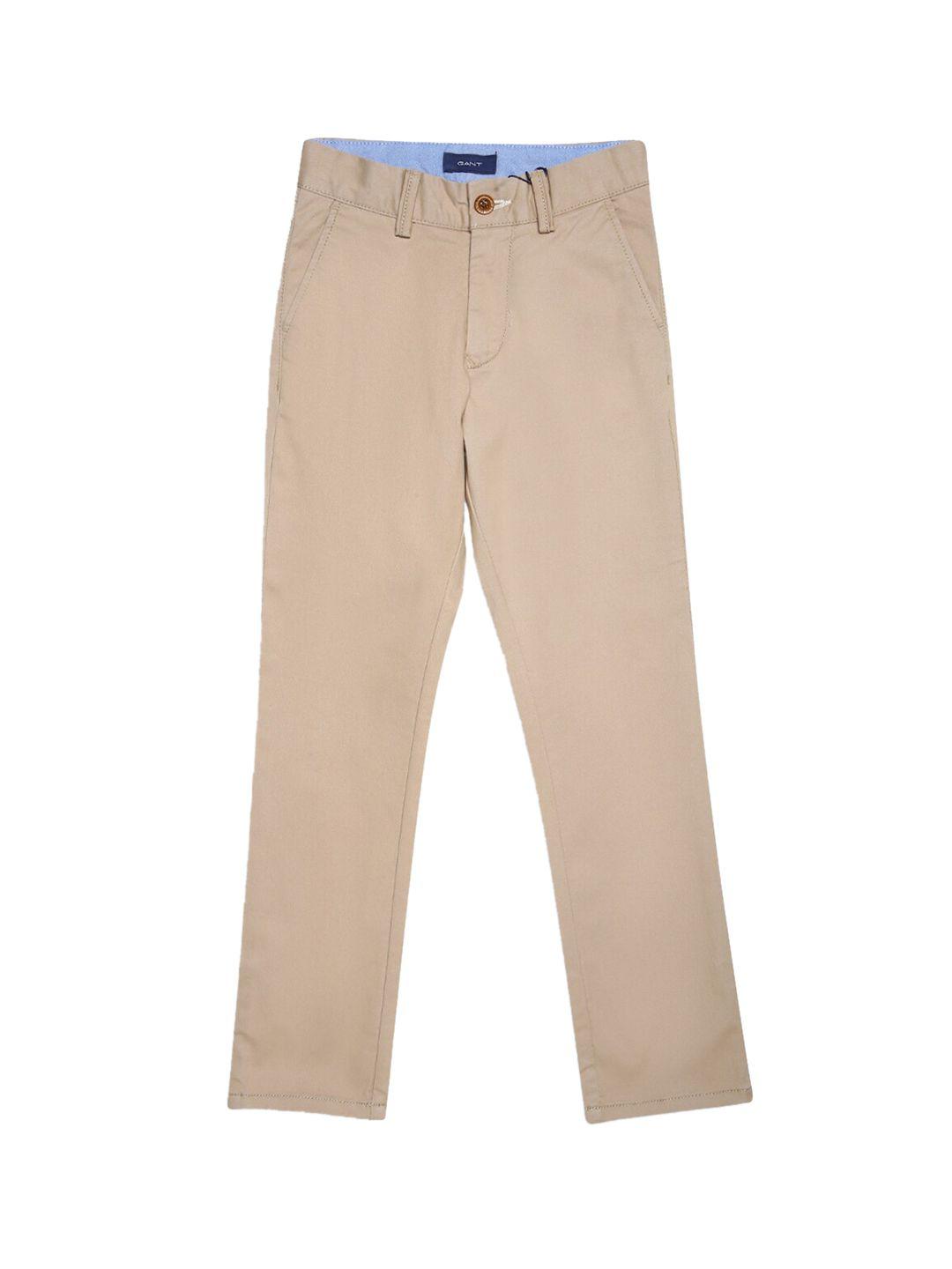 gant boys brown slim fit solid regular trousers