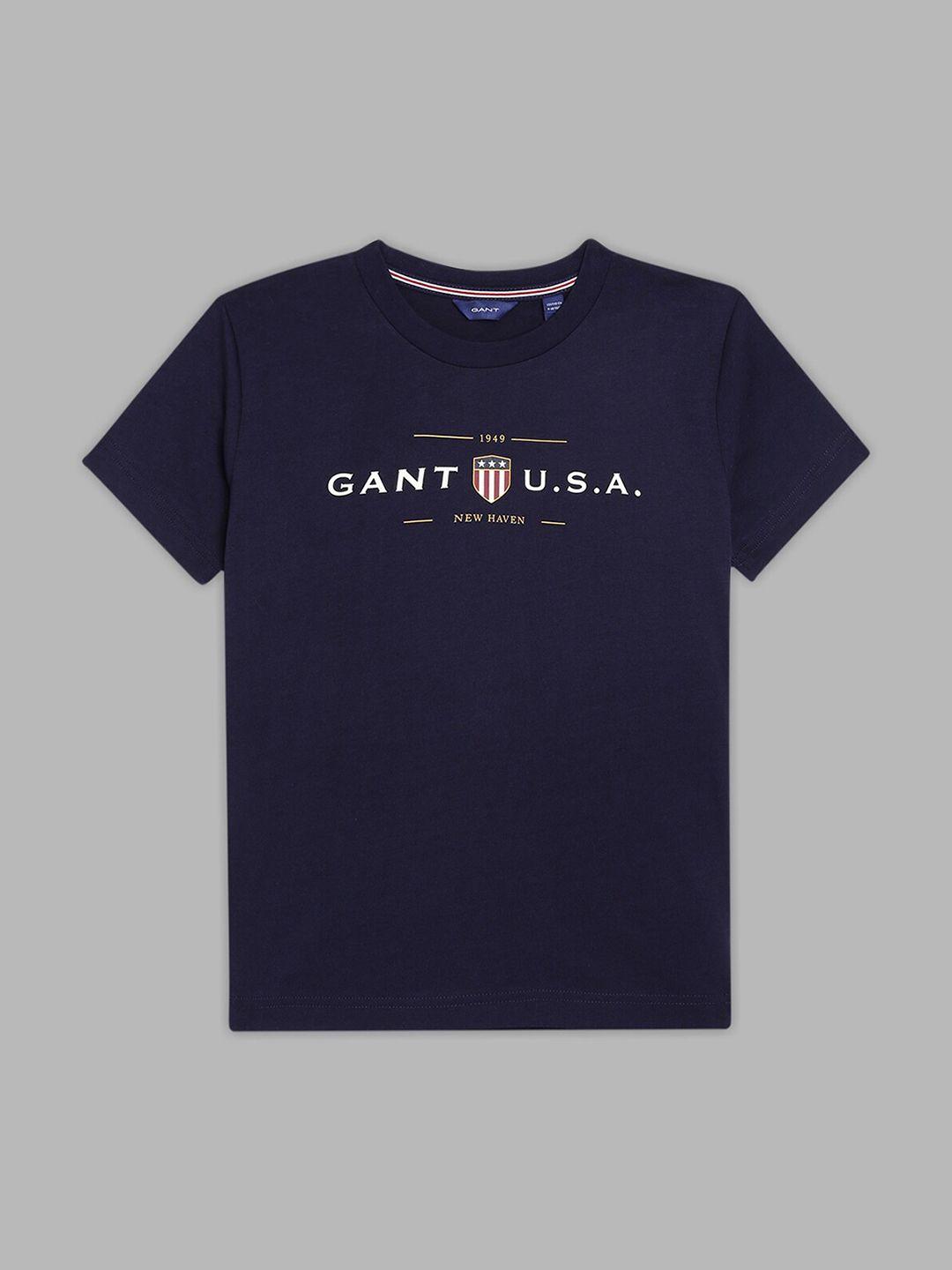 gant boys navy blue brand logo printed cotton t-shirt