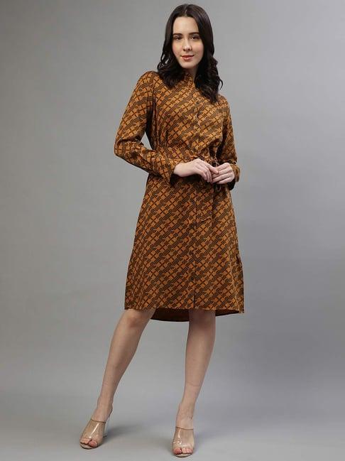 gant brown & yellow printed shirt dress