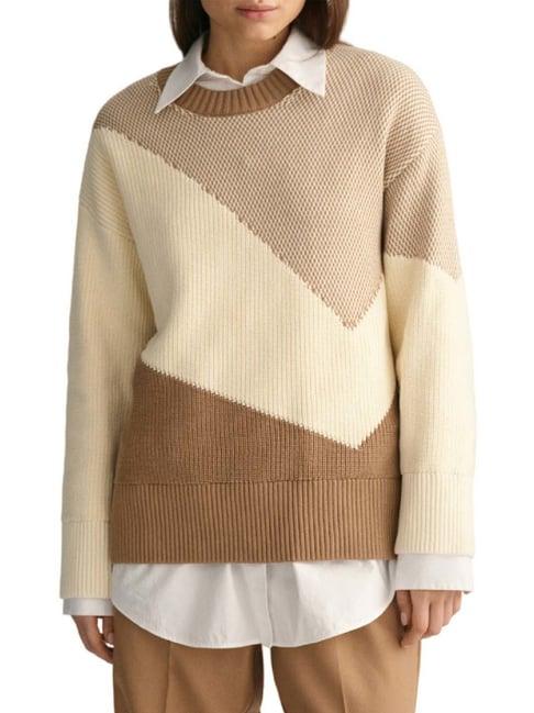gant brown cotton color-block sweater