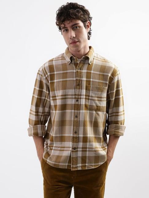 gant brown cotton relaxed fit checks shirt