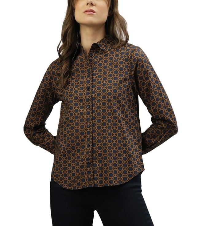 gant brown fashion printed regular fit shirt