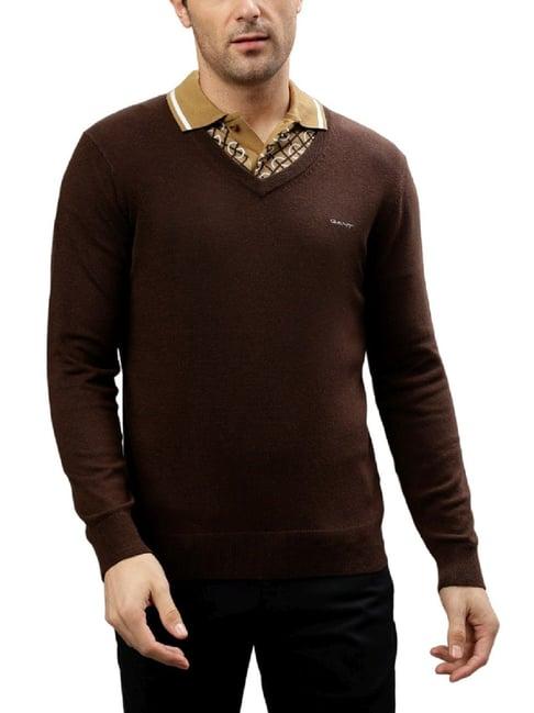 gant brown regular fit sweaters