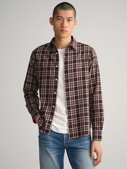 gant brown slim fit check cotton shirt