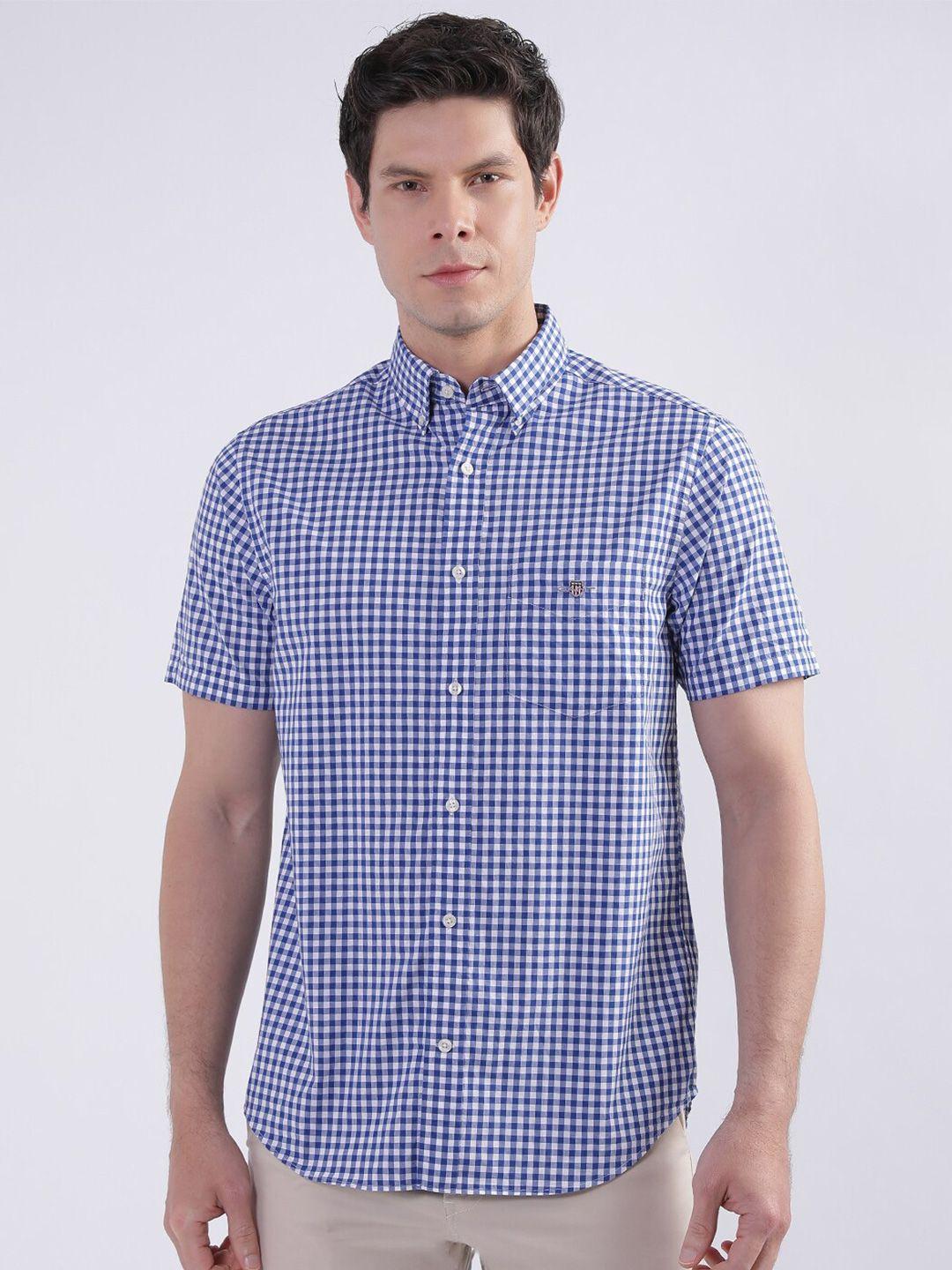 gant button-down collar micro checks cotton casual shirt