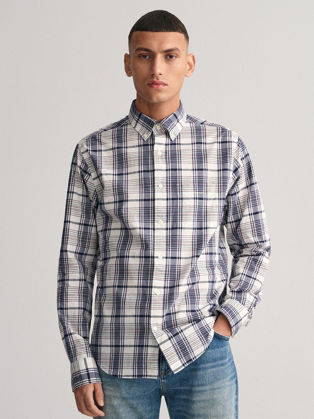 gant checked button-down collar long sleeves casual pure cotton shirt