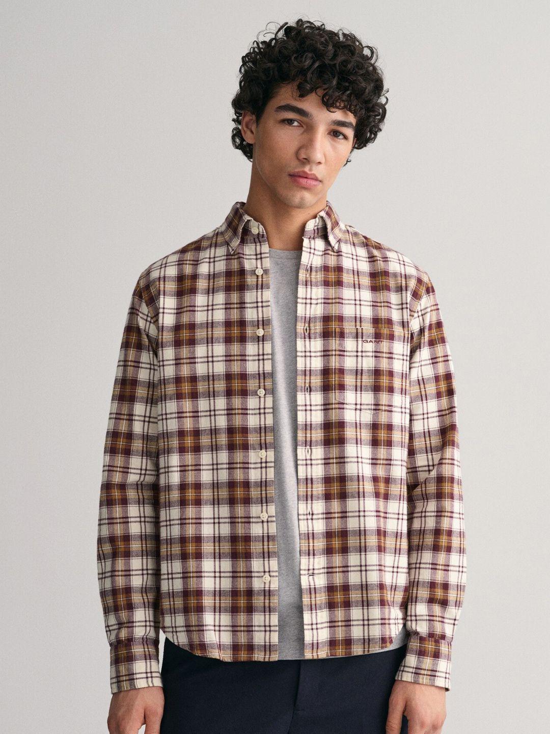 gant checked spread collar pure cotton casual shirt