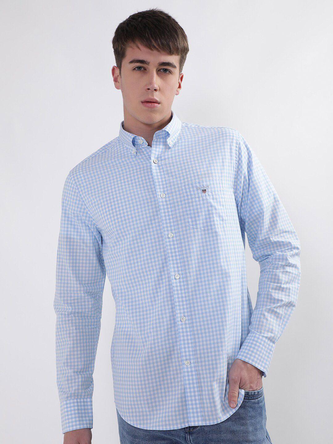 gant classic broadcloth gingham checks checked button down collar cotton casual shirt