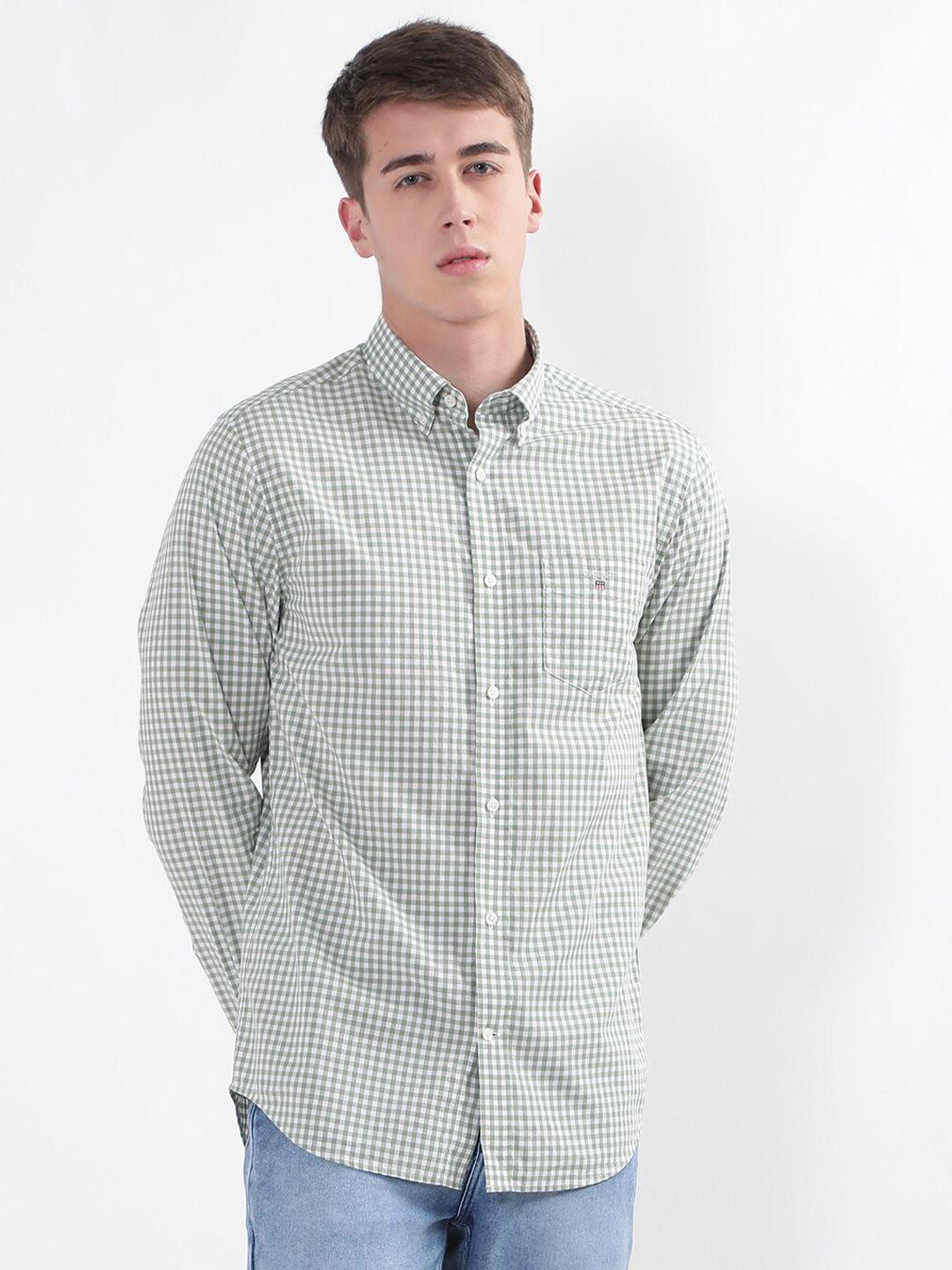 gant classic broadcloth gingham checks checked button down collar cotton casual shirt