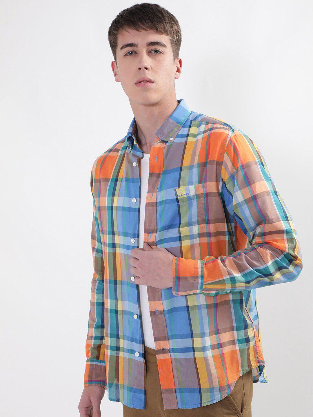 gant classic tartan checks opaque checked button down collar organic cotton casual shirt