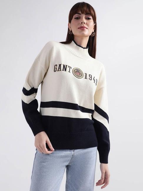 gant cream & navy cotton color-block sweater