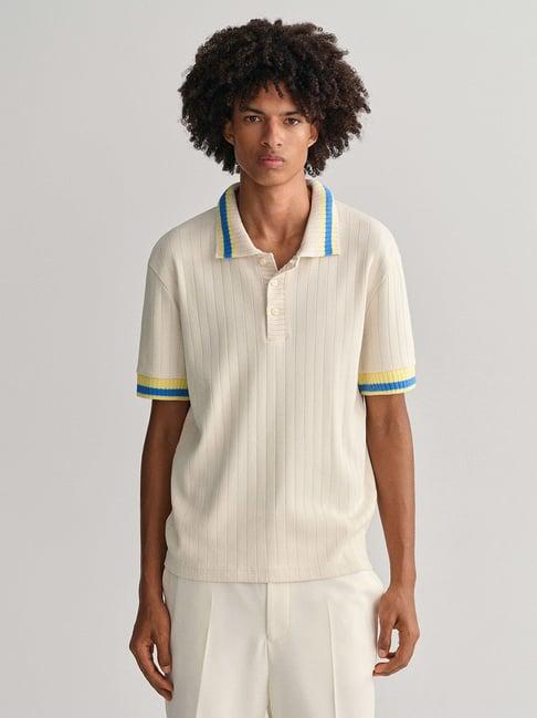 gant cream comfort fit striped cotton polo t-shirt
