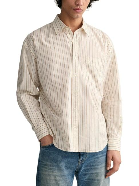 gant cream cotton oversized striped shirt