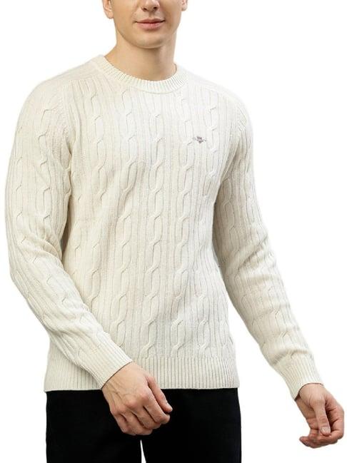 gant cream regular fit self pattern sweaters