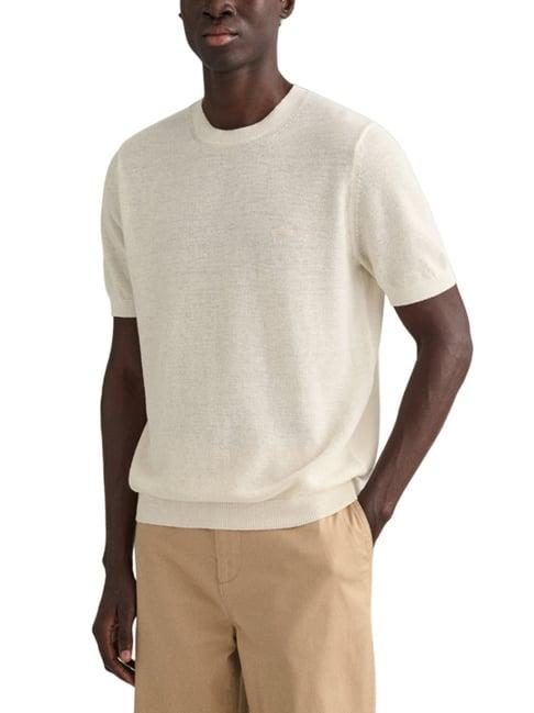 gant cream regular fit self pattern sweaters