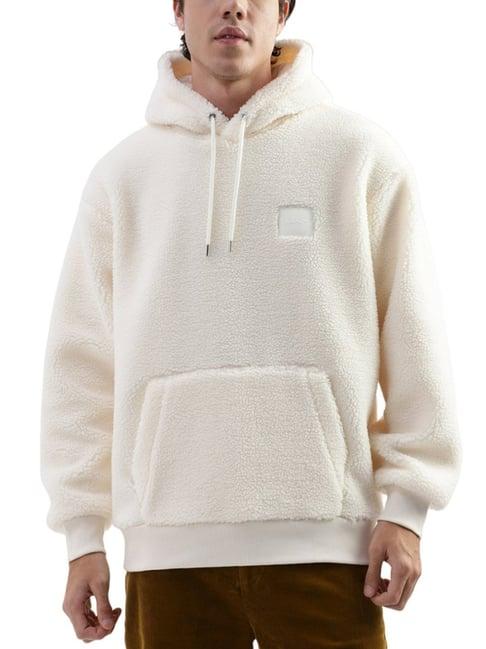 gant cream relaxed fit self pattern hooded sweatshirt