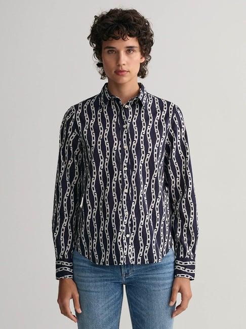 gant dark blue cotton printed shirt