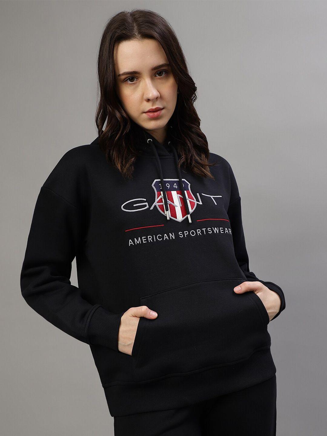 gant embroidered hooded pullover sweatshirt