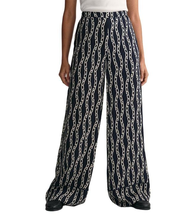 gant evening blue preppy chain print regular fit flat front trousers