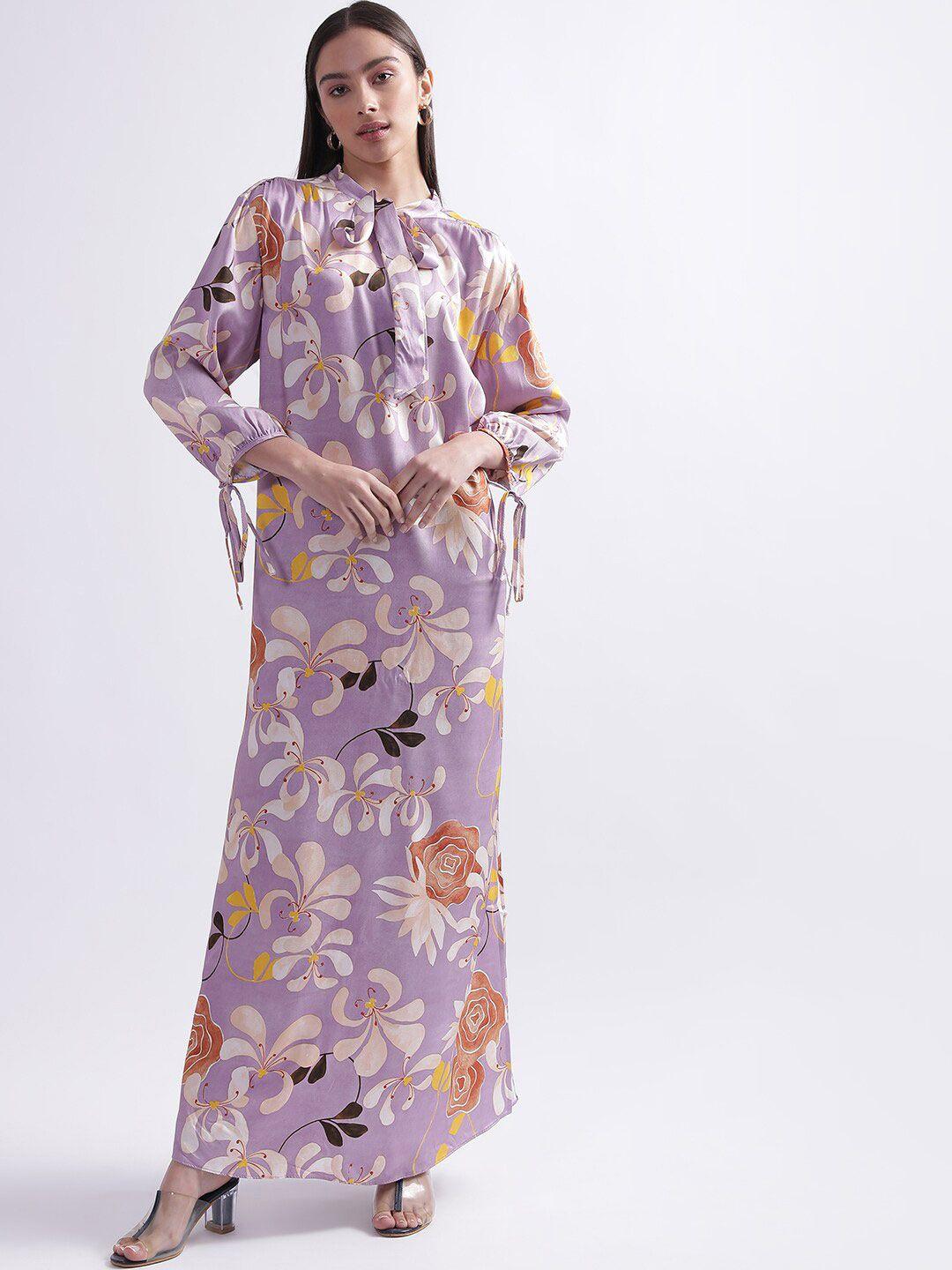 gant floral print tie-up neck maxi dress