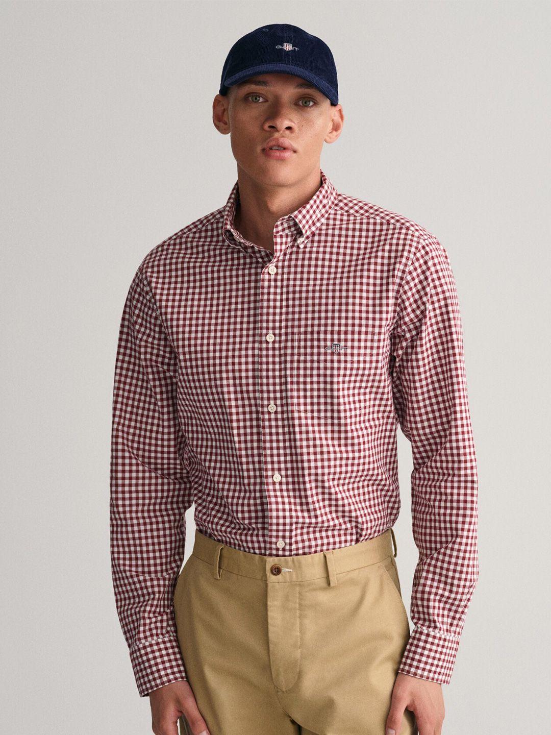 gant gingham checked button-down collar casual pure cotton shirt