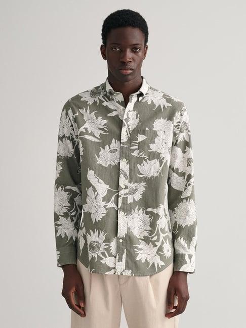 gant green linen regular fit printed shirt