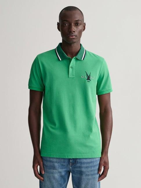 gant green regular fit cotton polo t-shirt