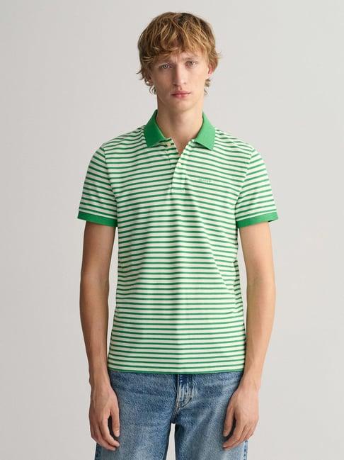 gant green regular fit striped cotton polo t-shirt
