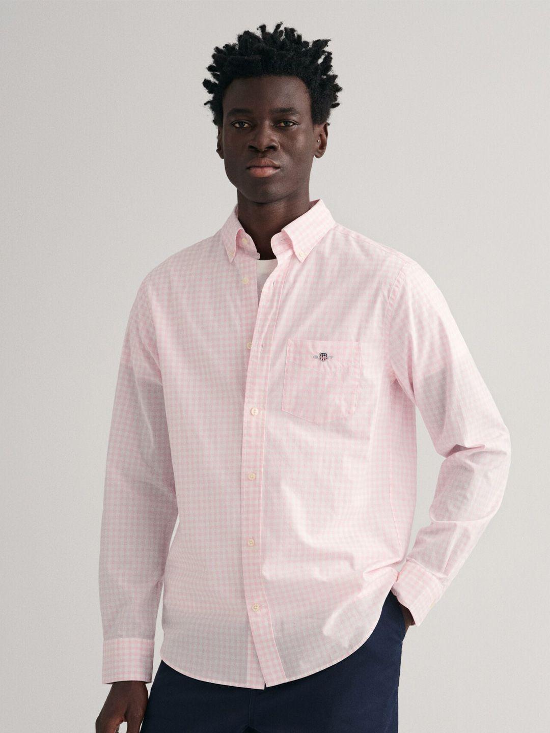 gant grid tattersall checked button-down collar casual pure cotton shirt