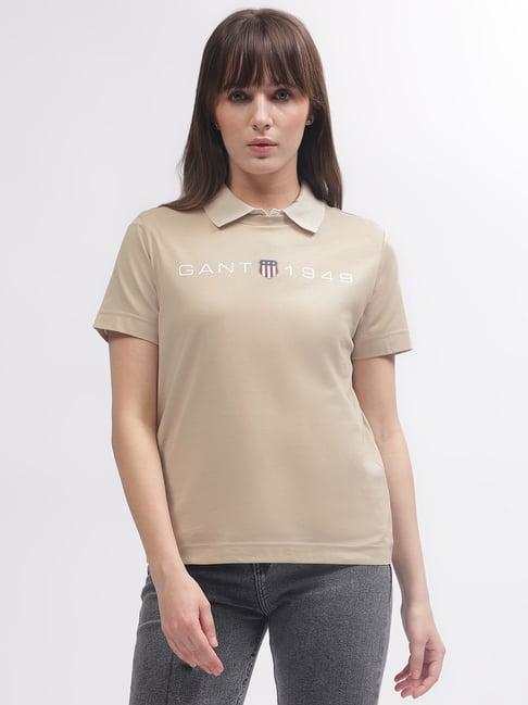 gant khaki cotton logo print t-shirt