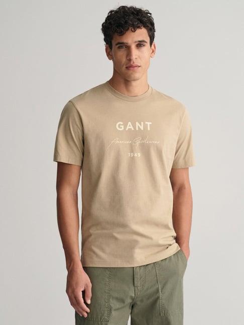 gant khaki cotton regular fit printed t-shirt