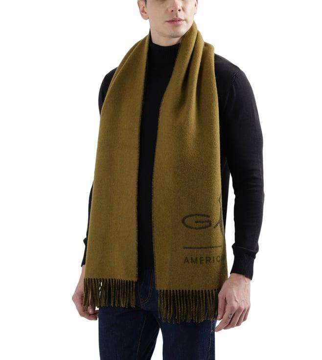 gant khaki fashion logo tasselled scarf (one size)