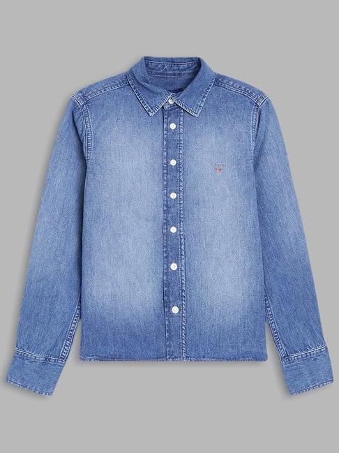 gant kids blue cotton washed full sleeves shirt