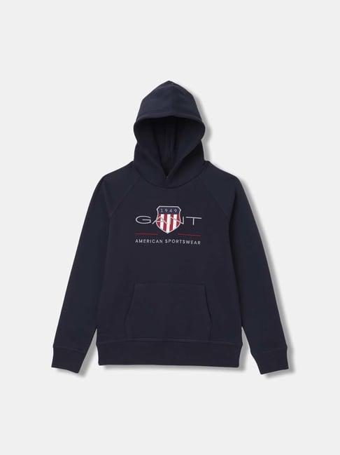 gant kids navy embroidered full sleeves hoodie