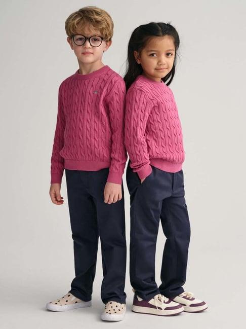 gant kids pink cotton textured pattern full sleeves sweater